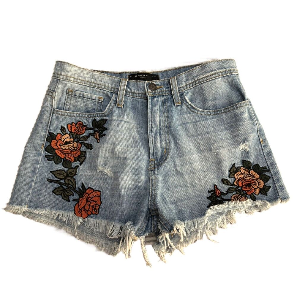 Embroidered Short Shorts Flying Monkey Platinum Made in USA Festival Beach Y2K